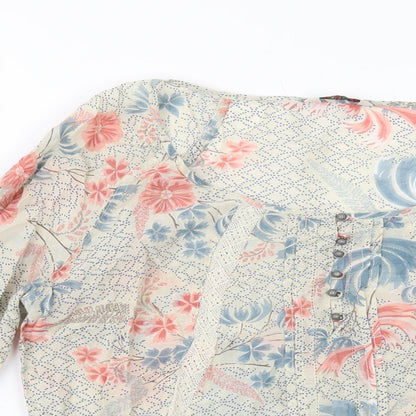 Womens UK Size 10 Indigo Beige Basic Blouse