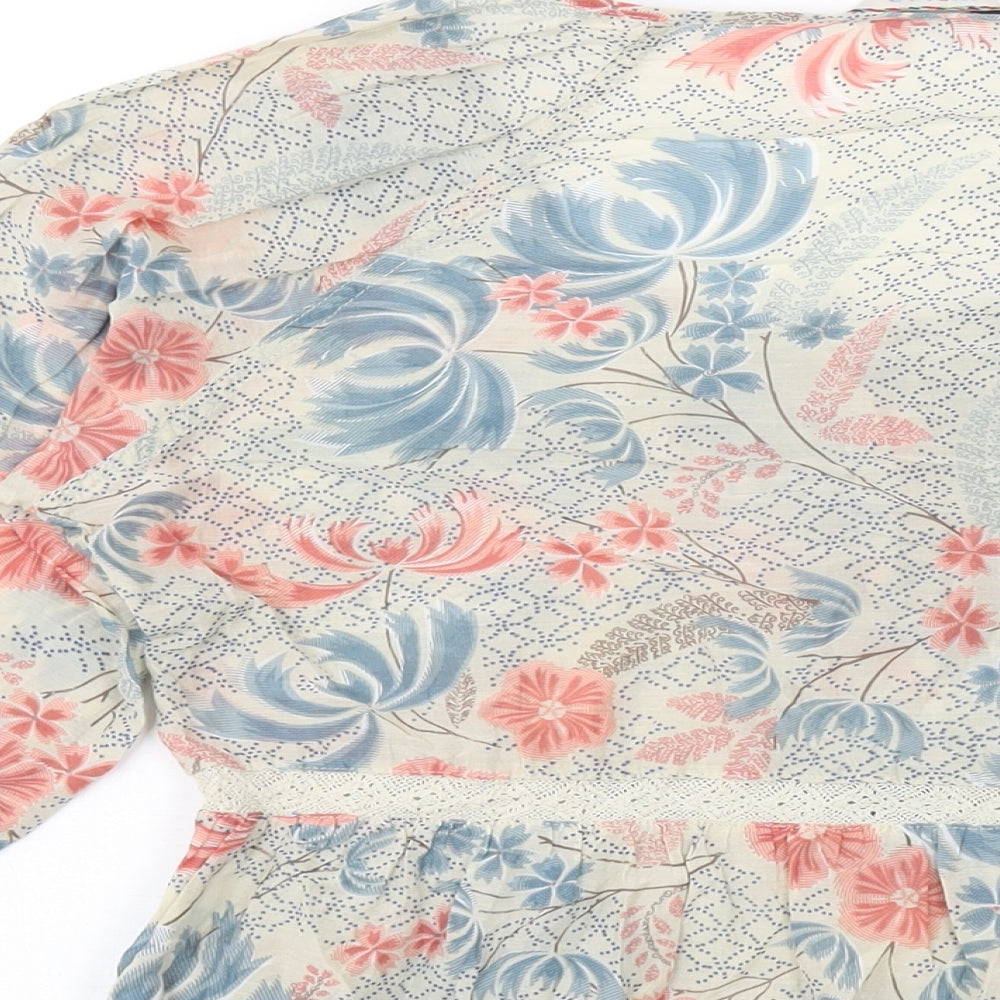 Womens UK Size 10 Indigo Beige Basic Blouse