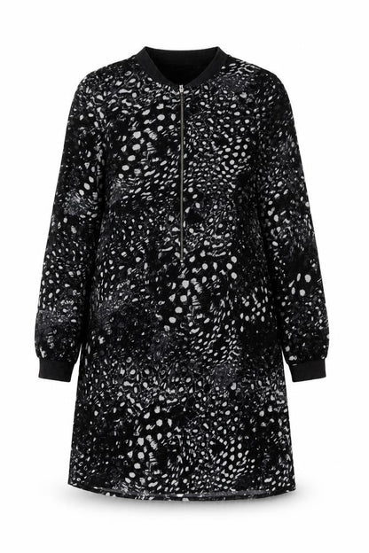 Vero Moda Womens Black Geometric Polyester A-Line Size XS Round Neck Zip