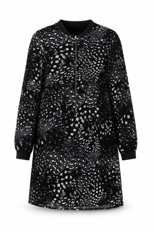 Vero Moda Womens Black Geometric Polyester A-Line Size XS Round Neck Zip