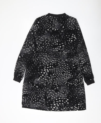 VERO MODA Womens Black Geometric Polyester A-Line Size XS Round Neck Zip