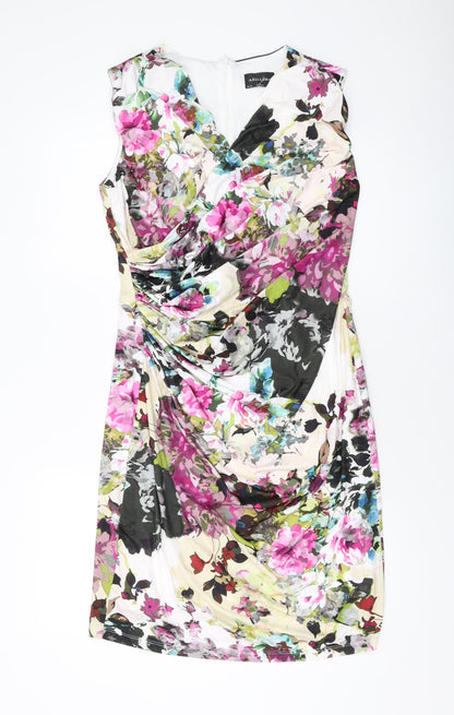 Ariella Womens Multicoloured Floral Polyester Bodycon Size 16 V-Neck Zip