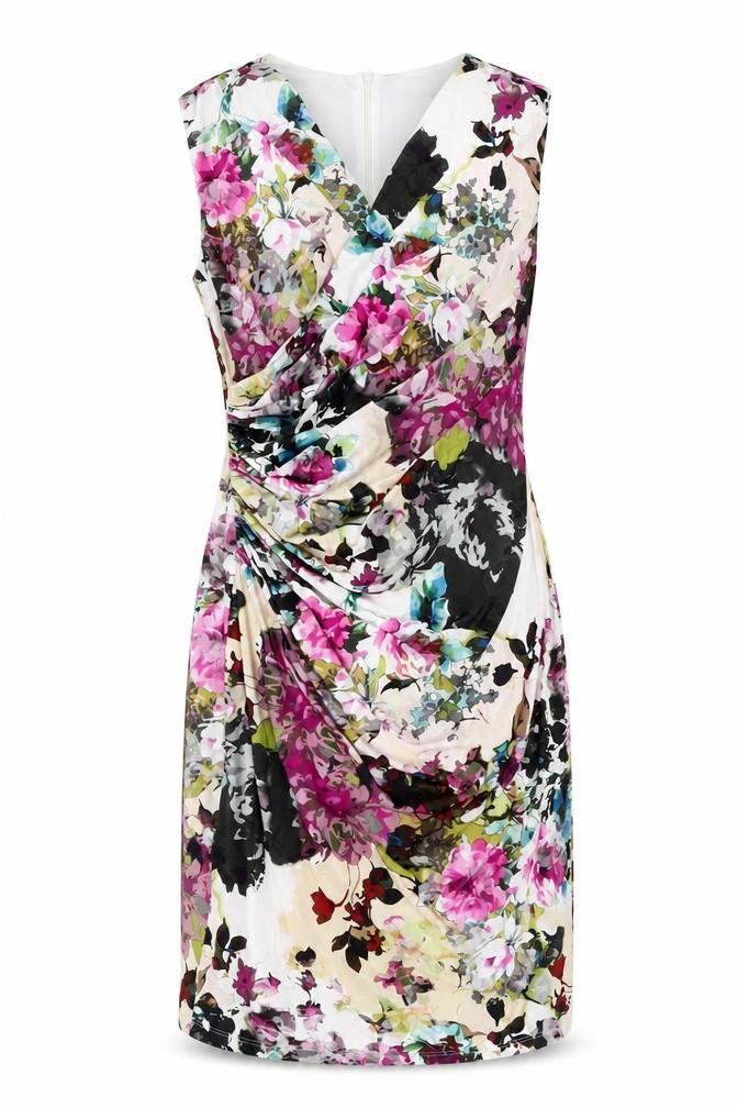 Ariella Womens Multicoloured Floral Polyester Bodycon Size 16 V-Neck Zip