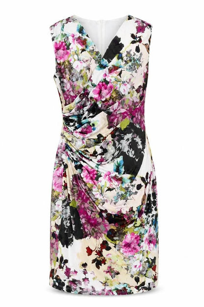 Ariella Womens Multicoloured Floral Polyester Bodycon Size 16 V-Neck Zip