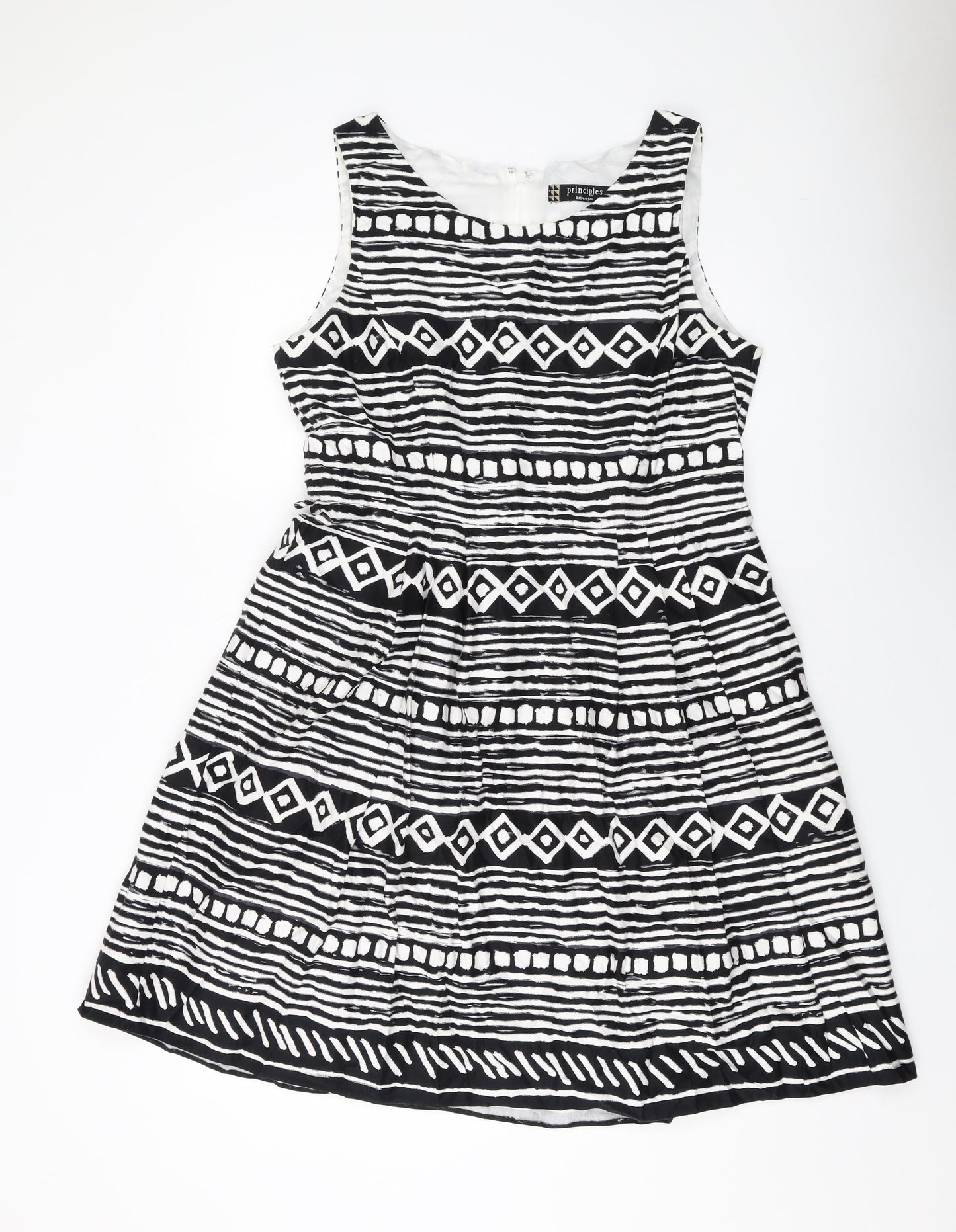 Principles Womens Beige Geometric Cotton A-Line Size 16 Round Neck Zip