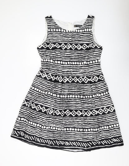 Principles Womens Beige Geometric Cotton A-Line Size 16 Round Neck Zip