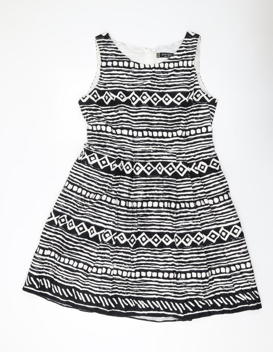 Principles Womens Beige Geometric Cotton A-Line Size 16 Round Neck Zip