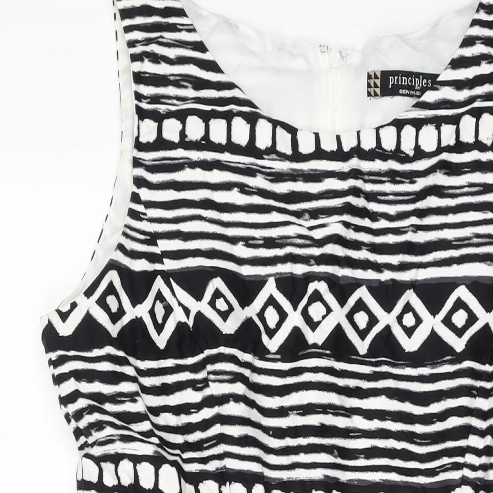 Principles Womens Beige Geometric Cotton A-Line Size 16 Round Neck Zip