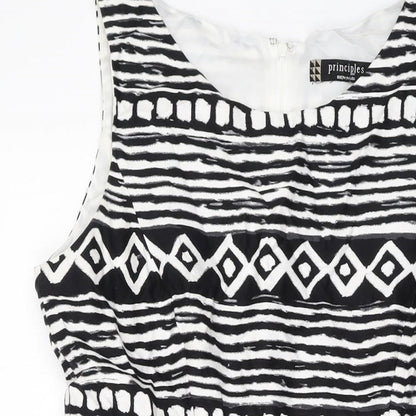 Principles Womens Beige Geometric Cotton A-Line Size 16 Round Neck Zip