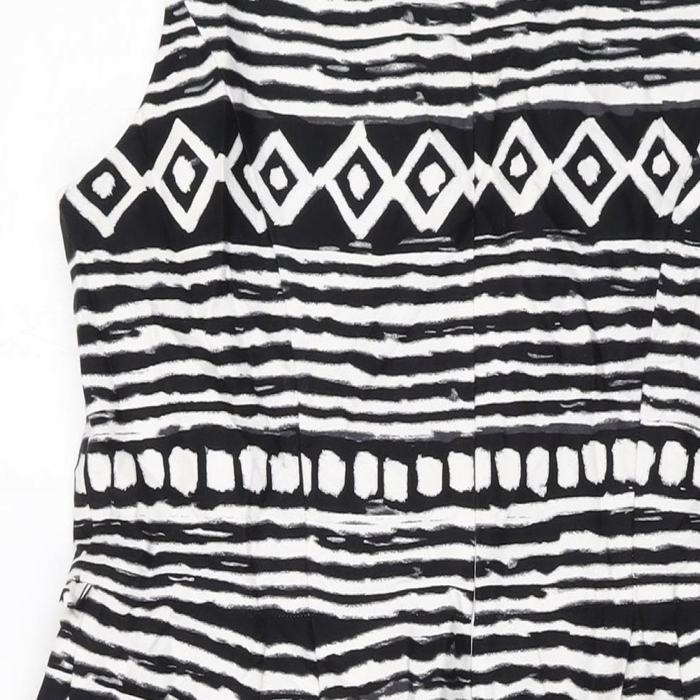 Principles Womens Beige Geometric Cotton A-Line Size 16 Round Neck Zip