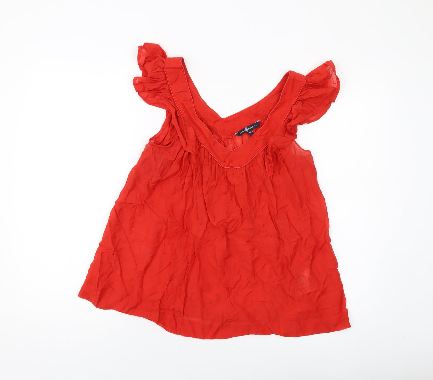 French Connection Womens Red Cotton Basic Tank Size 12 V-Neck