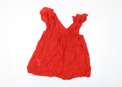 French Connection Womens Red Cotton Basic Tank Size 12 V-Neck