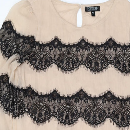 Topshop Womens Beige Polyester A-Line Size 10 Round Neck Button