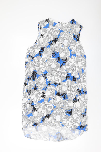 Dorothy Perkins Womens Blue Geometric Viscose Tank Dress Size 14 Round Neck Zip