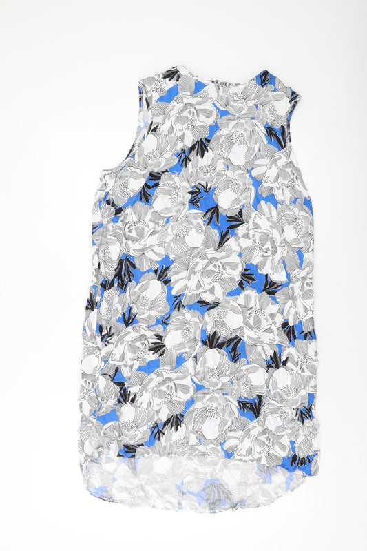 Dorothy Perkins Womens Blue Geometric Viscose Tank Dress Size 14 Round Neck Zip