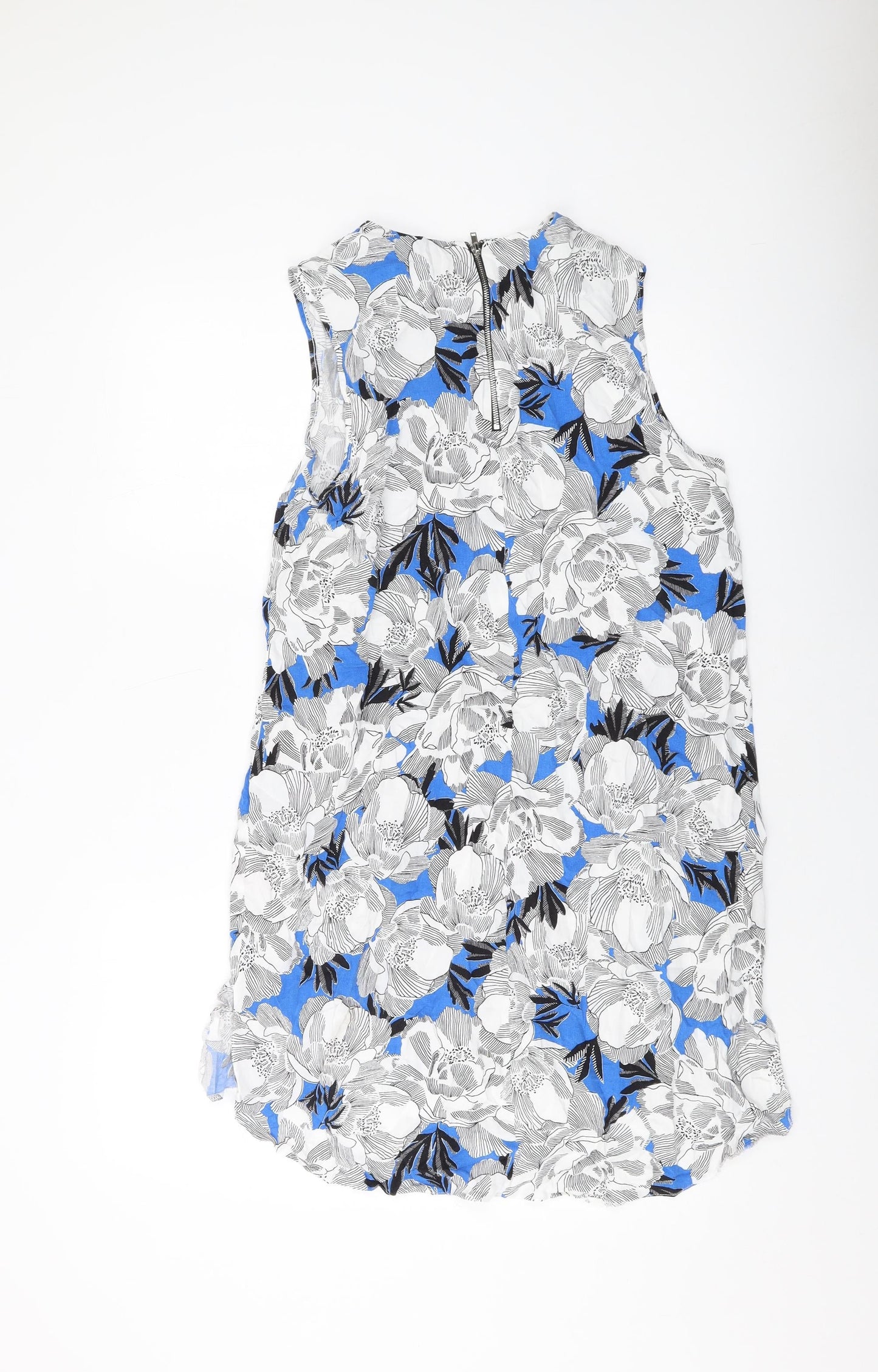 Dorothy Perkins Womens Blue Geometric Viscose Tank Dress Size 14 Round Neck Zip