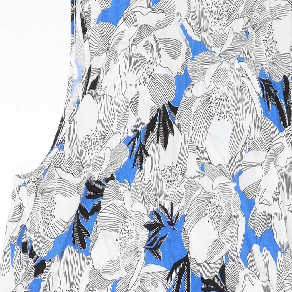 Dorothy Perkins Womens Blue Geometric Viscose Tank Dress Size 14 Round Neck Zip