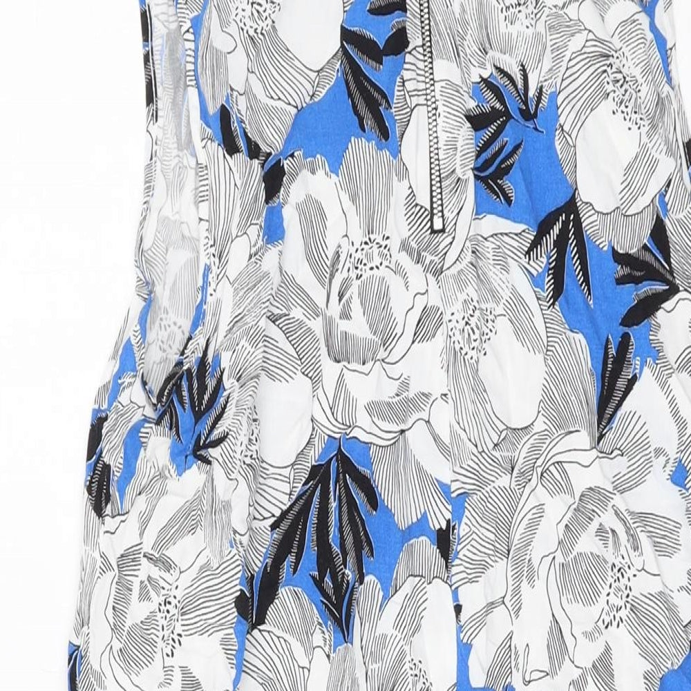 Dorothy Perkins Womens Blue Geometric Viscose Tank Dress Size 14 Round Neck Zip