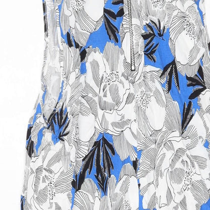 Dorothy Perkins Womens Blue Geometric Viscose Tank Dress Size 14 Round Neck Zip