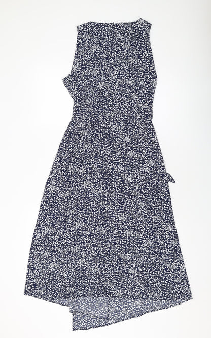 Warehouse Womens Blue Geometric Polyester A-Line Size 10 V-Neck Zip