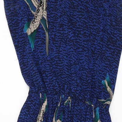 Warehouse Womens Blue Herringbone Polyester A-Line Size 8 Round Neck Pullover