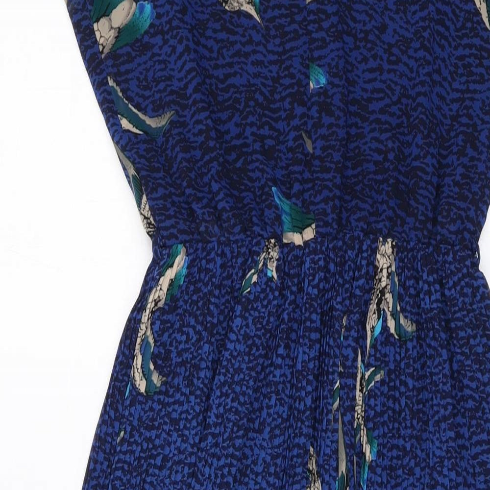 Warehouse Womens Blue Herringbone Polyester A-Line Size 8 Round Neck Pullover
