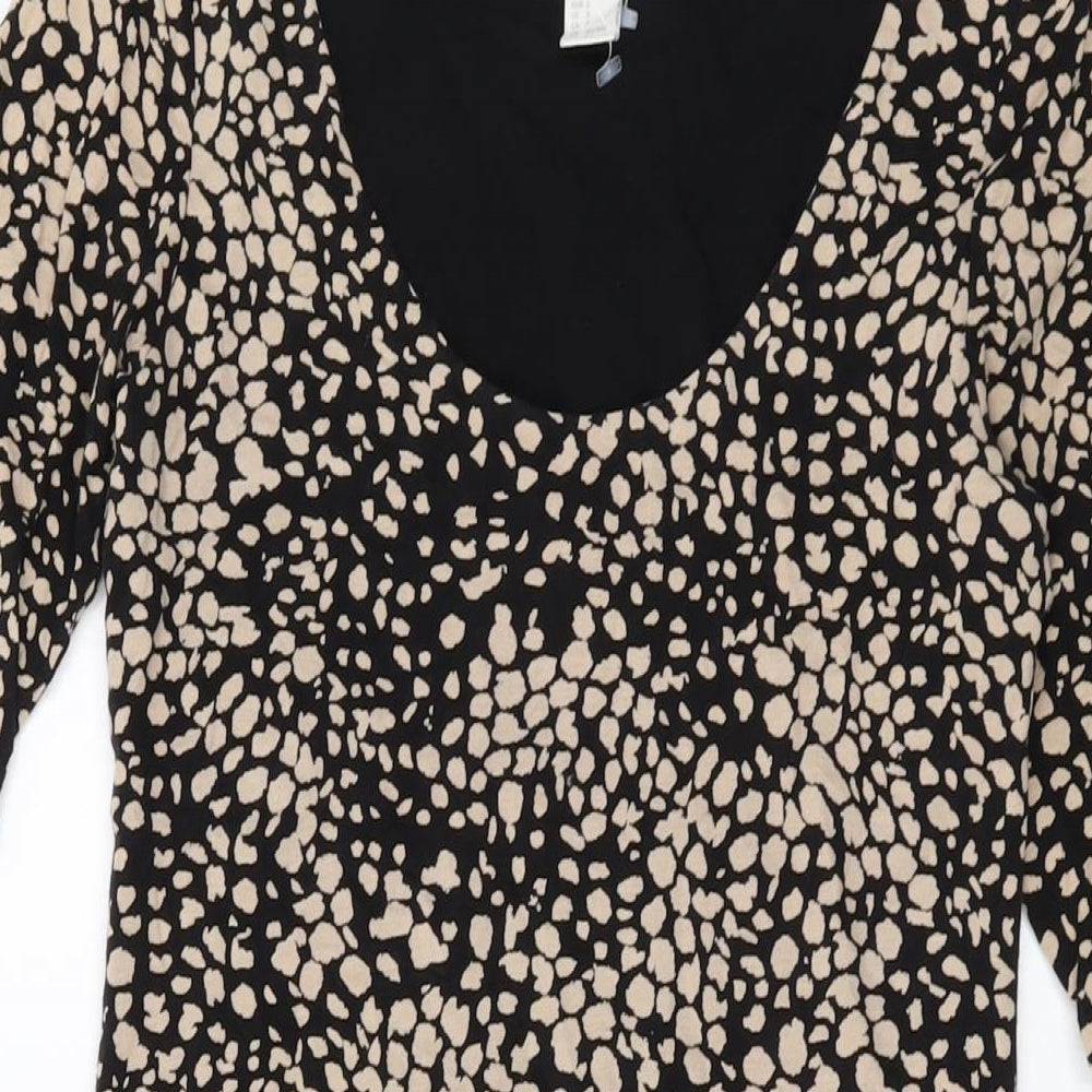 H&,M Womens Brown Geometric Cotton Bodycon Size S Round Neck Pullover