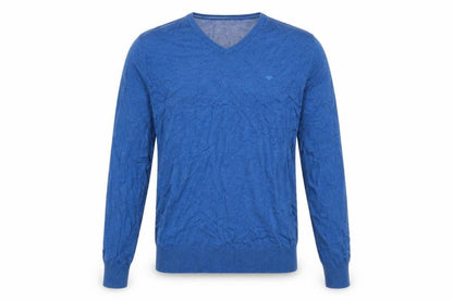 Tom Tailor Mens Blue V-Neck Cotton Pullover Jumper Size M Long Sleeve