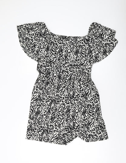 Studio Womens Black Animal Print Polyester Playsuit One-Piece Size 12 Pullover