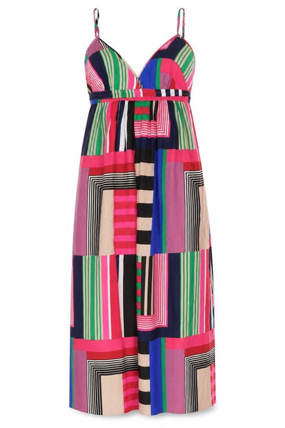 Front view of Accesorize women’s multicoloured geometric polyester a-line, size L, v-neck pullover