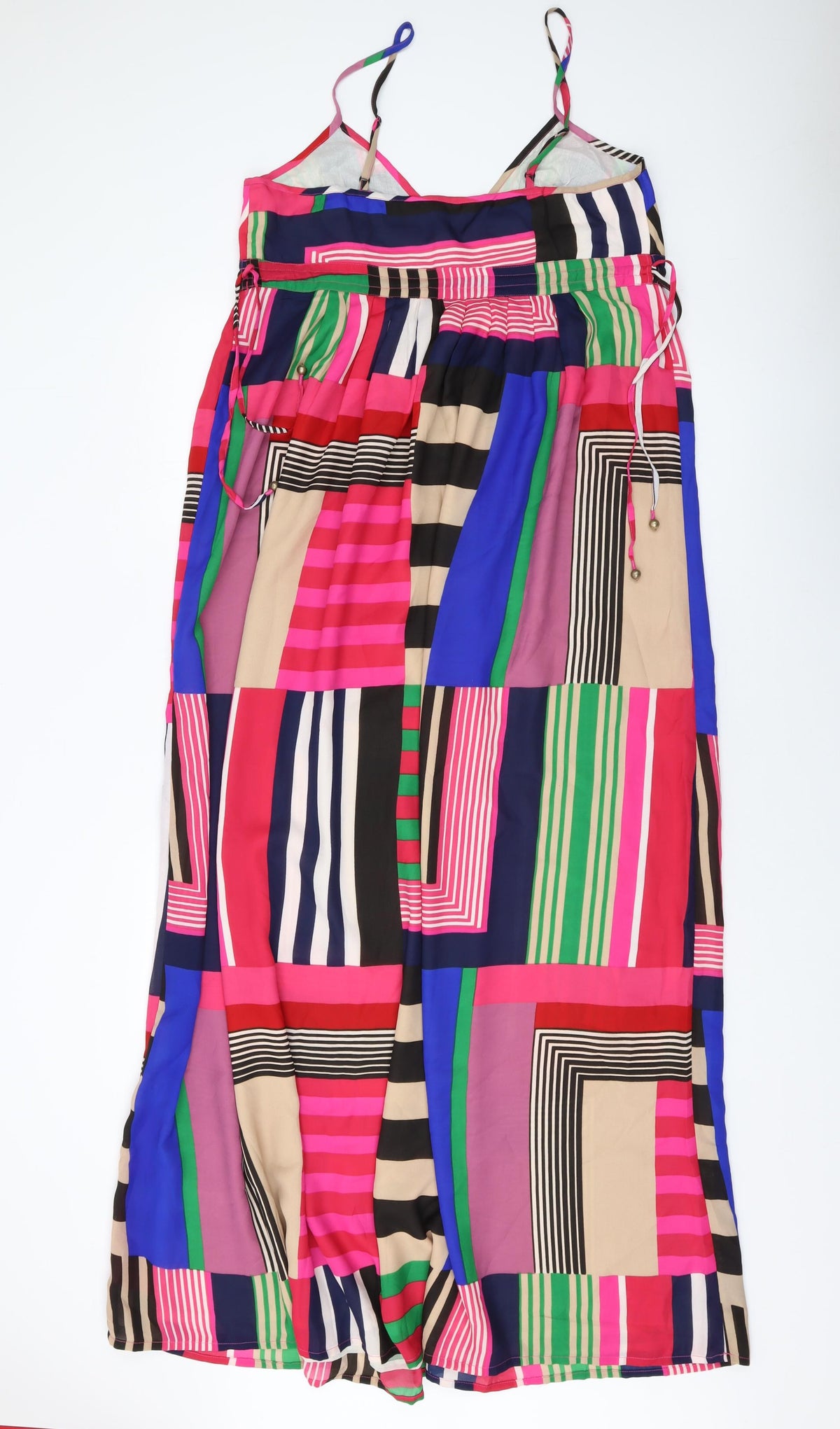 Back view of Accesorize women’s multicoloured geometric polyester a-line, size L, v-neck pullover