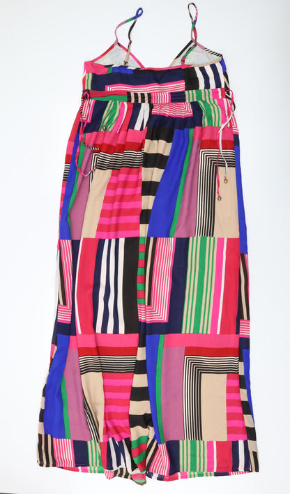 Back view of Accesorize women’s multicoloured geometric polyester a-line, size L, v-neck pullover