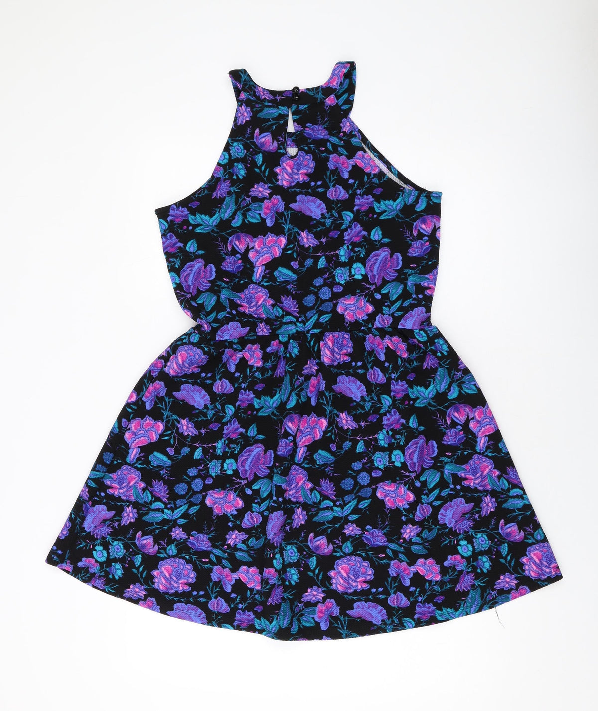 Pink Rose Womens Multicoloured Floral Polyester A-Line Size L Round Neck Button