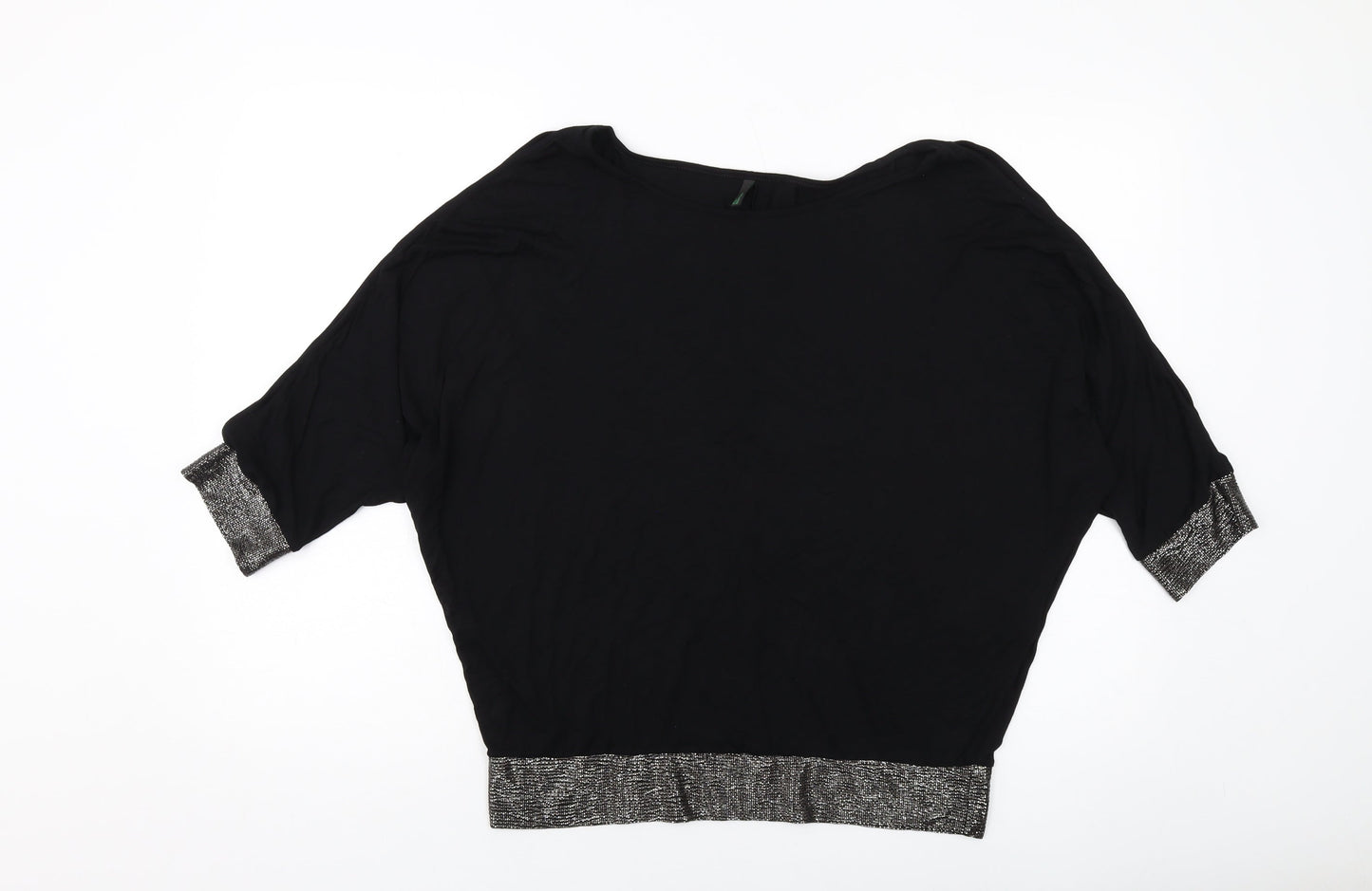 Womens UK Size M United Colors of Benetton Black Basic Blouse