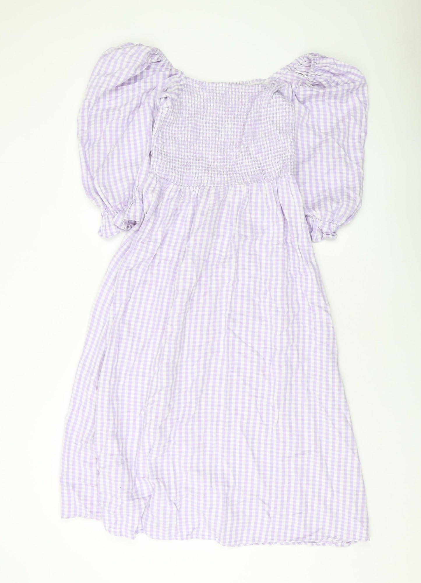 New Lookj Womens Purple Check Cotton A-Line Size 10 Square Neck Pullover