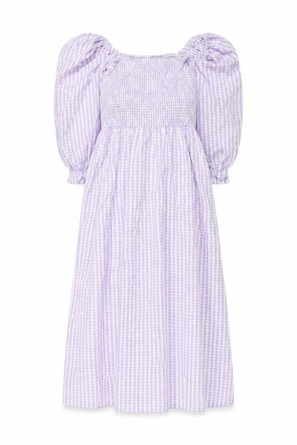 New Look Womens Purple Check Cotton A-Line Size 10 Square Neck Pullover