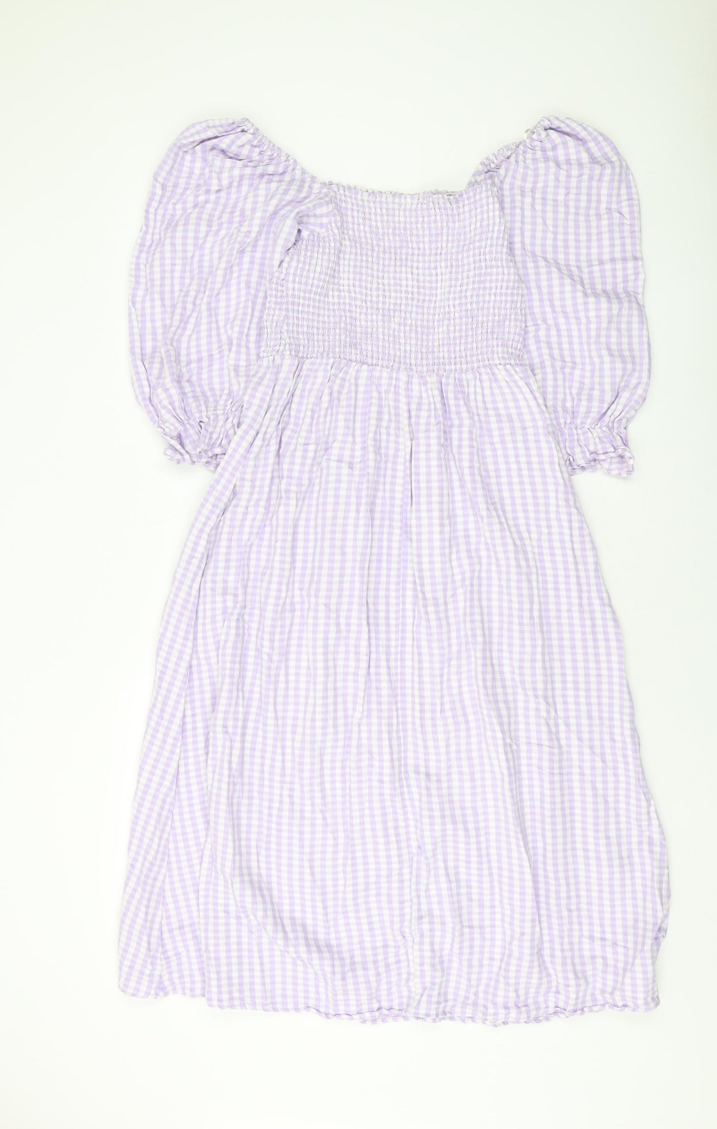 New Lookj Womens Purple Check Cotton A-Line Size 10 Square Neck Pullover