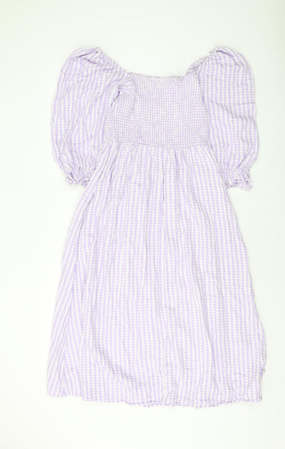 New Lookj Womens Purple Check Cotton A-Line Size 10 Square Neck Pullover