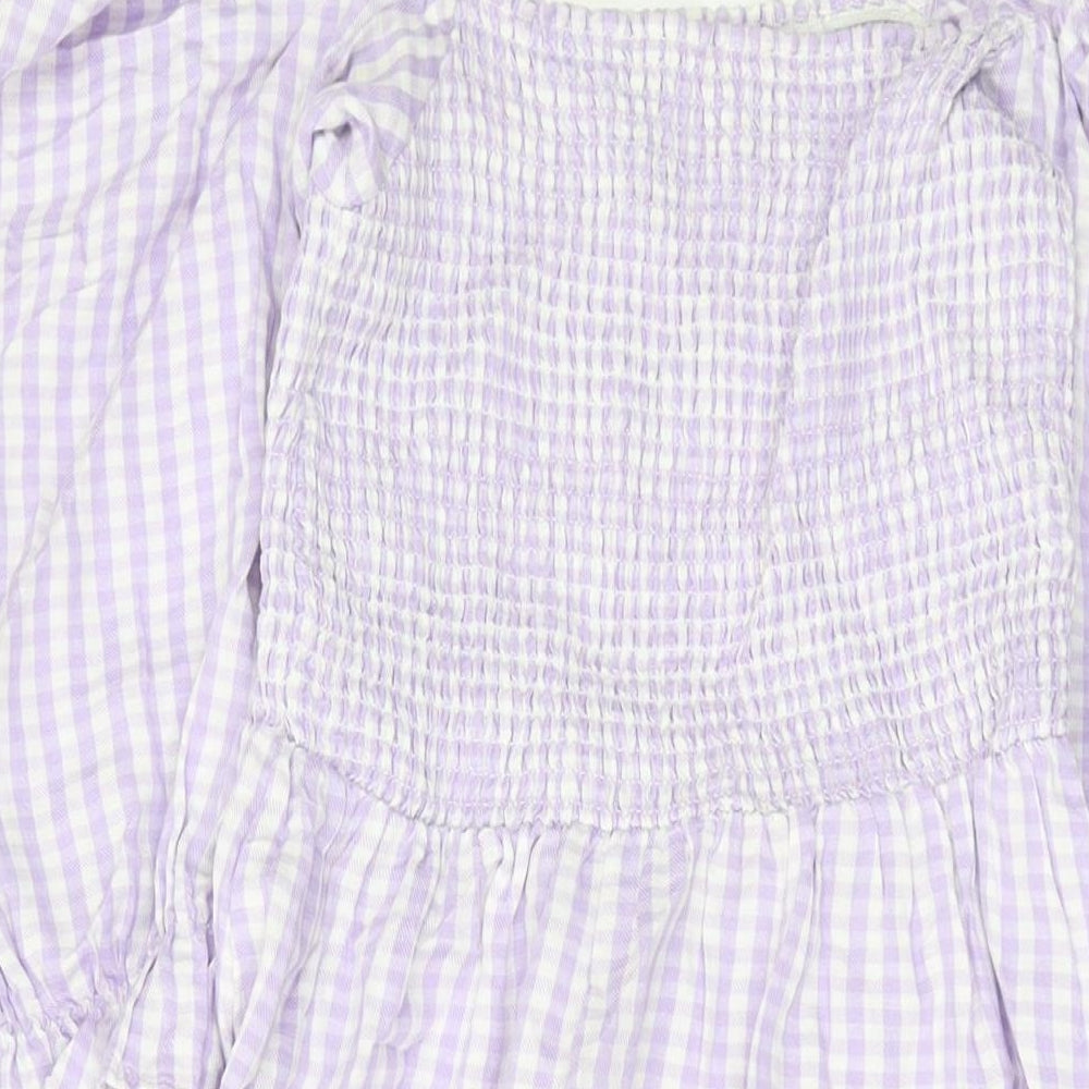 New Lookj Womens Purple Check Cotton A-Line Size 10 Square Neck Pullover