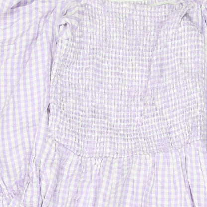 New Lookj Womens Purple Check Cotton A-Line Size 10 Square Neck Pullover