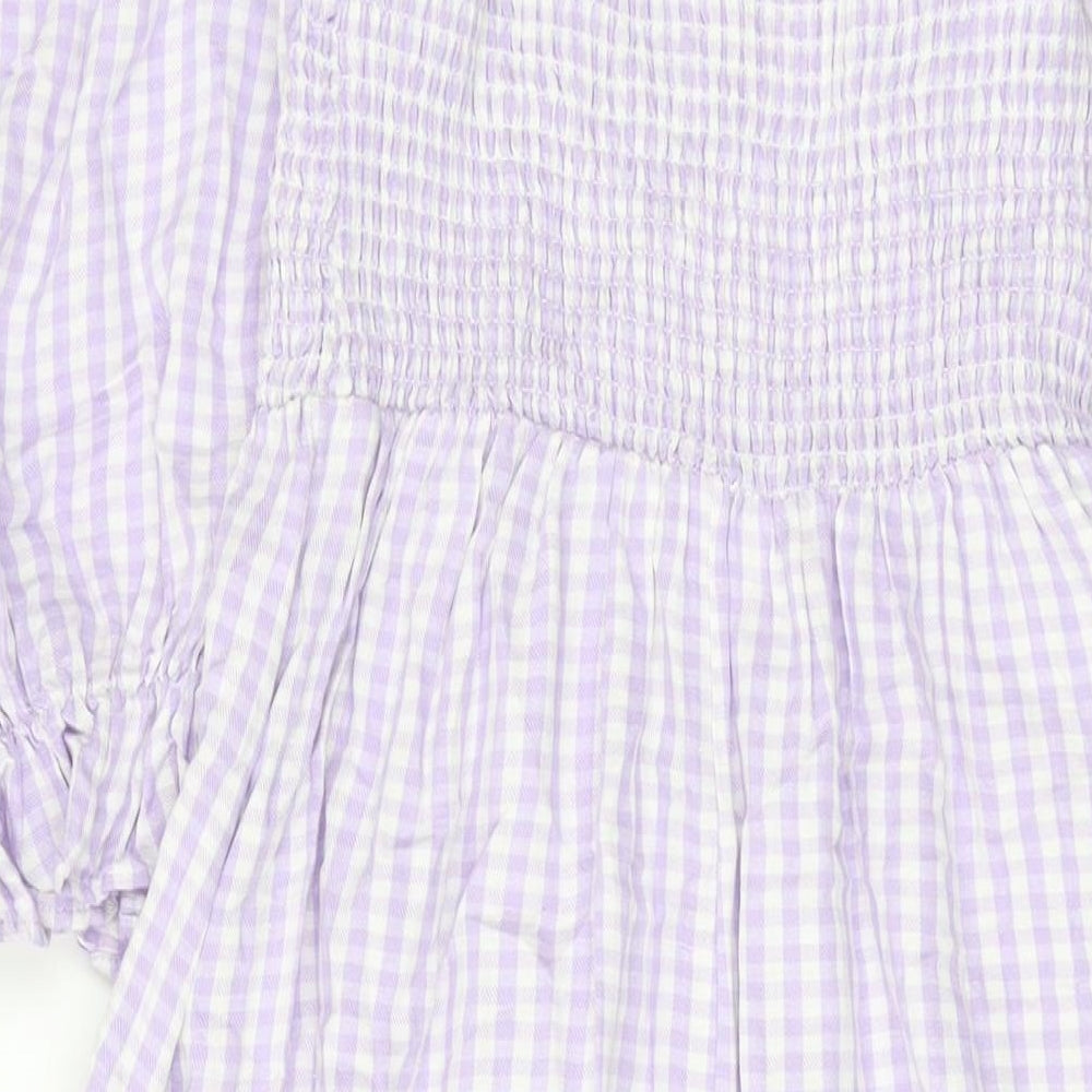 New Lookj Womens Purple Check Cotton A-Line Size 10 Square Neck Pullover