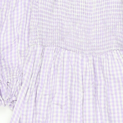 New Lookj Womens Purple Check Cotton A-Line Size 10 Square Neck Pullover