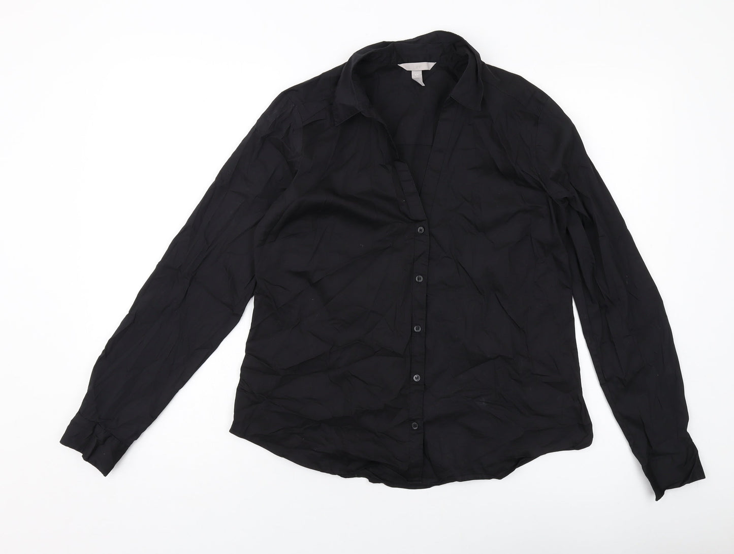 Womens UK Size 14 H&M Black Basic Button-Up