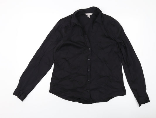 Womens UK Size 14 H&M Black Basic Button-Up