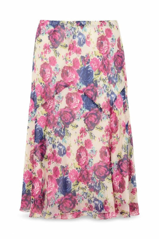 Elegant Womens Multicoloured Floral Polyester A-Line Skirt Size 12
