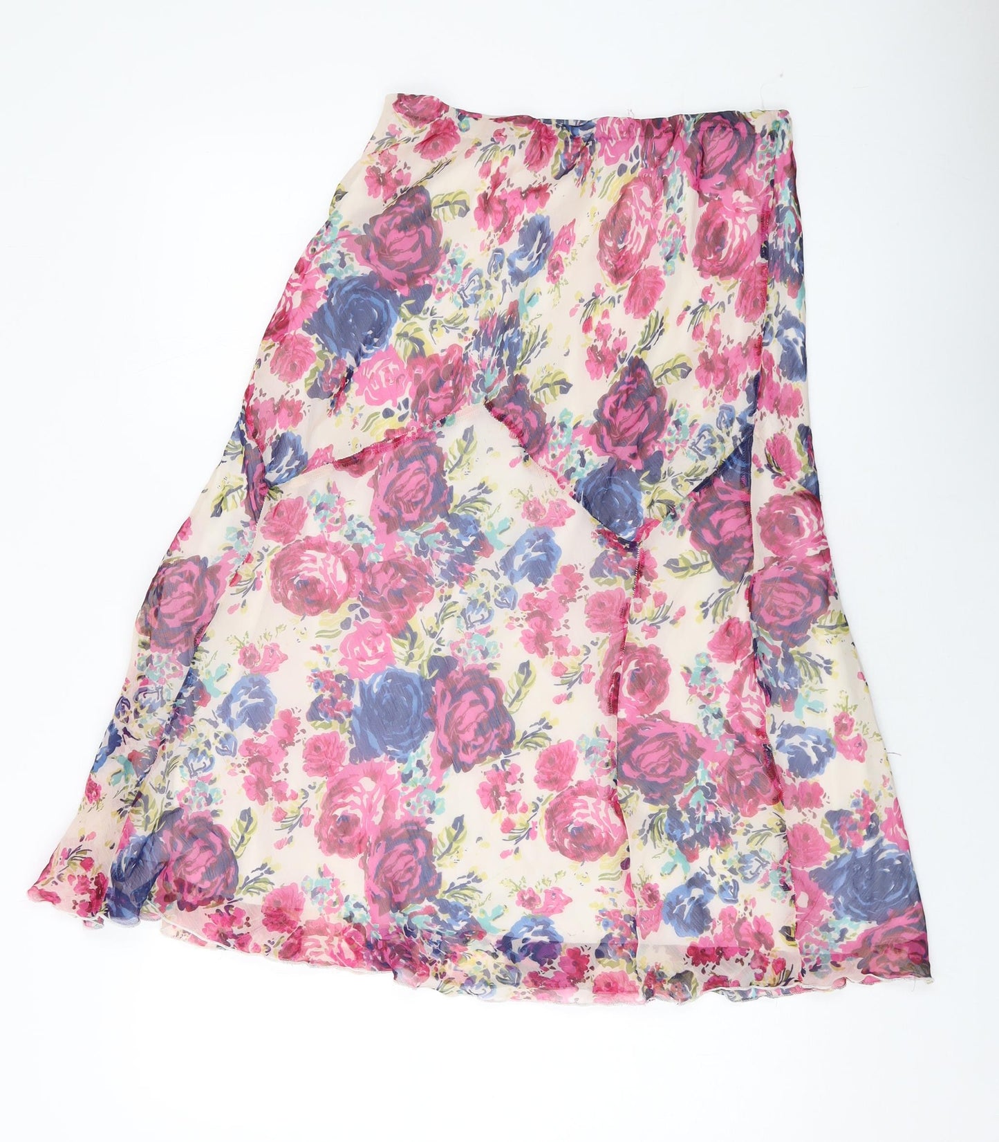 Elegant Womens Multicoloured Floral Polyester A-Line Skirt Size 12