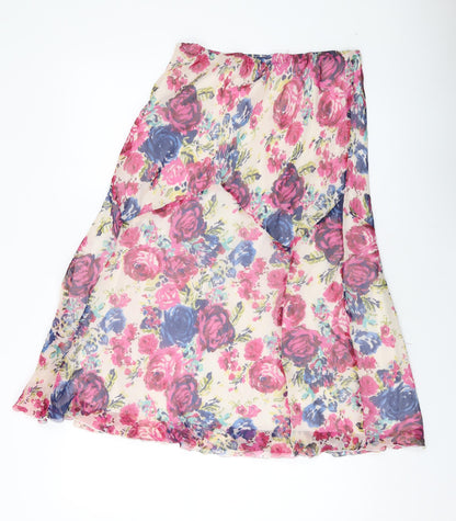 Elegant Womens Multicoloured Floral Polyester A-Line Skirt Size 12