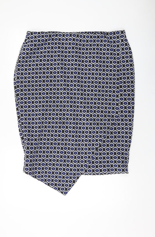 Marks and Spencer Womens Blue Geometric Polyester Straight & Pencil Skirt Size 36 in