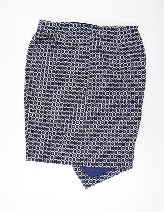 Marks and Spencer Womens Blue Geometric Polyester Straight & Pencil Skirt Size 36 in