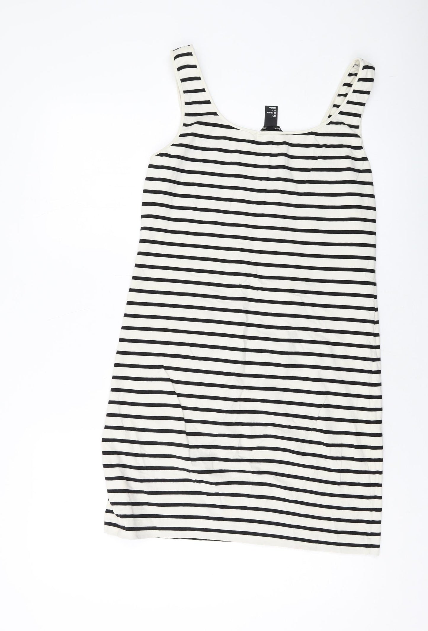 H&M Womens Beige Striped Cotton Tank Dress Size L Round Neck Pullover